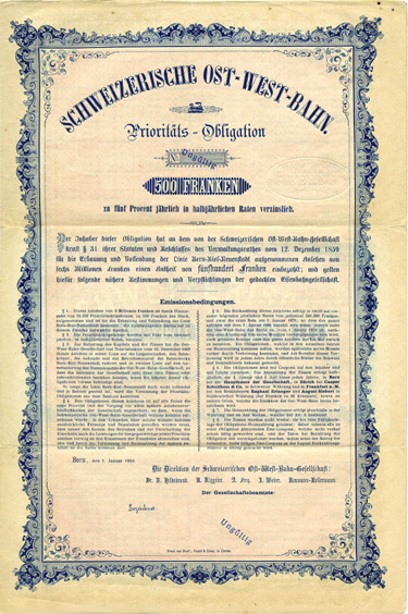 «Schweiz. Ost-West-Bahn Obligation 1860»